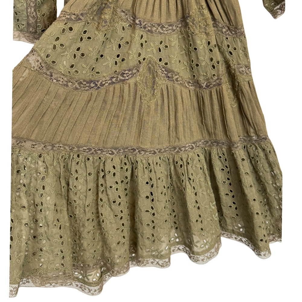 byTimo Slub Green Khaki Tiered Eyelet Lace Mini Dress NWT - Picture 4 of 8